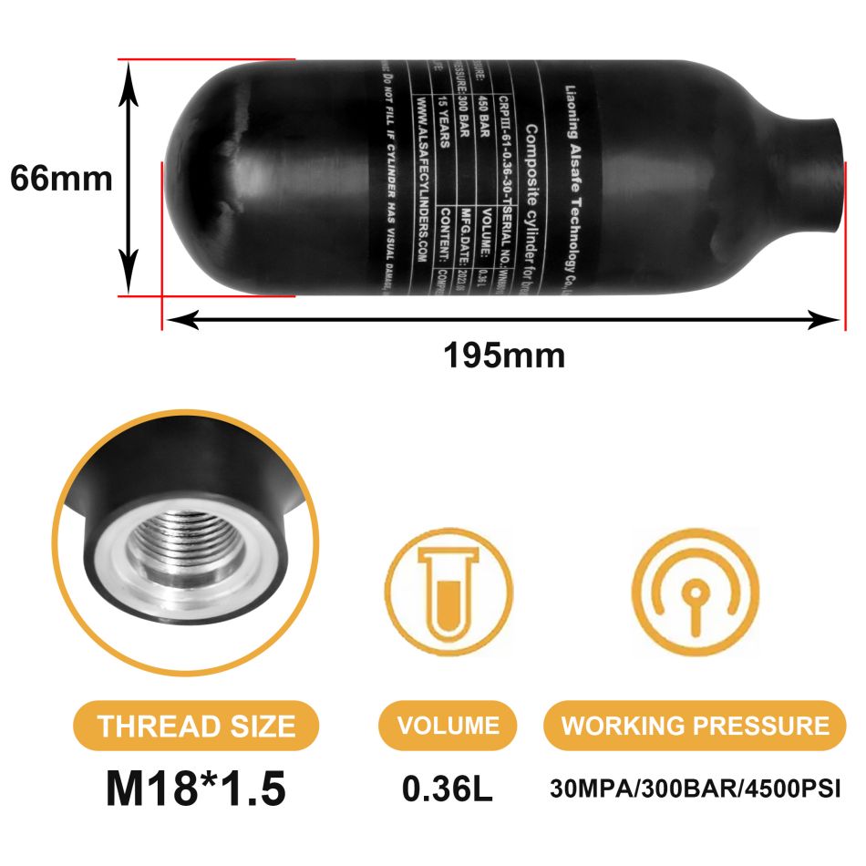 0.36L Carbon Fiber 300bar Cylinder